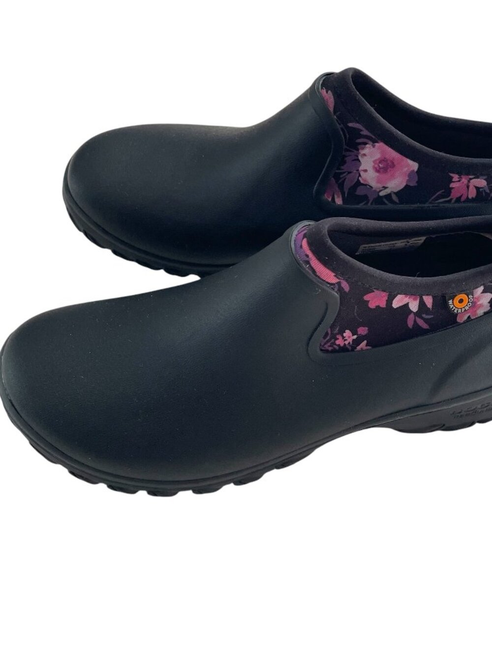 NEW Bogs Sauvie Chelsea Boots Size 7 Black Floral Waterproof Slip On Gardening